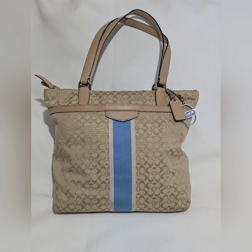 Coach Signature Stripe Vintage Tote/ Shoulder Bag - Picture 1 of 15